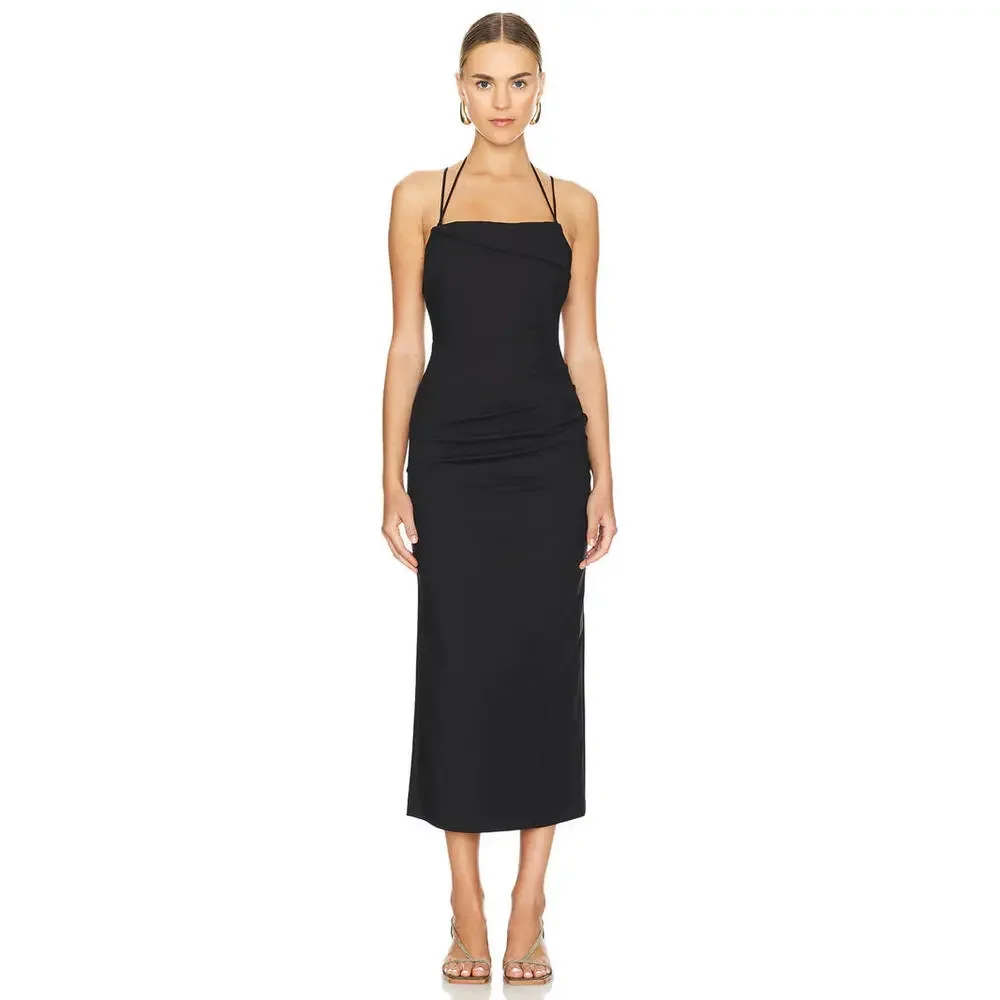 Revolve SHONA JOY Lani Draped Cross Back Midi Dress black size 6 NWT $360 msrp - Picture 3 of 8